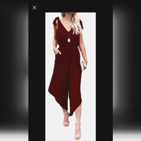 Belongsci Pants - NEW Belongsci Sexy V-Neck Wide Leg Jumper Jumpsuit with Belt Women's Size S